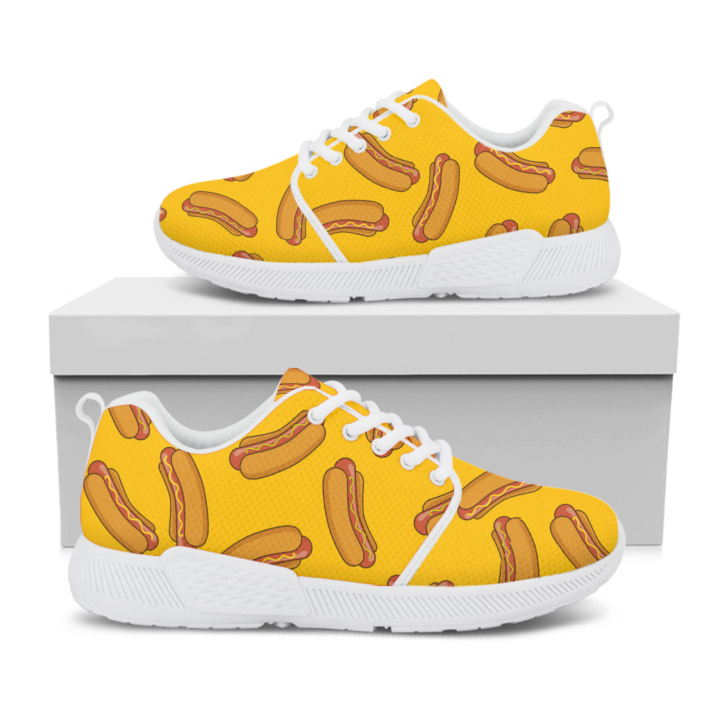 Yellow Hot Dog Pattern Print White Athletic Shoes