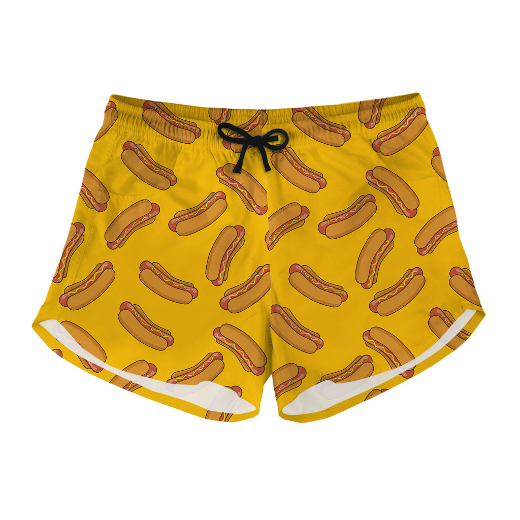 Yellow Hot Dog Pattern Print Women's Shorts