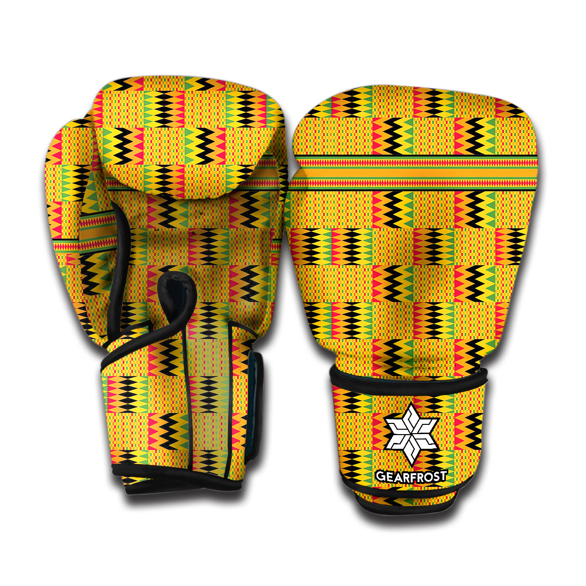 Yellow Kente Pattern Print Boxing Gloves