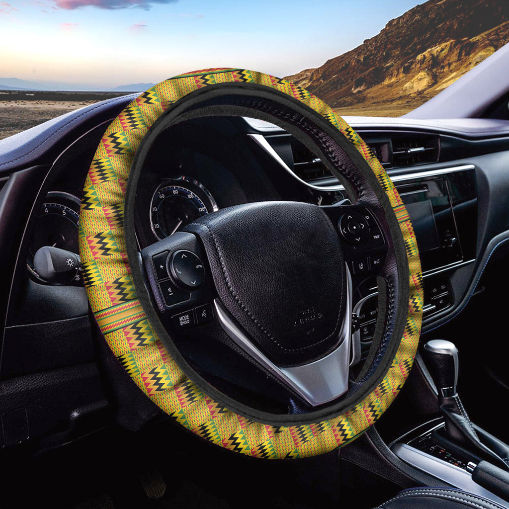 Yellow Kente Pattern Print Car Steering Wheel Cover