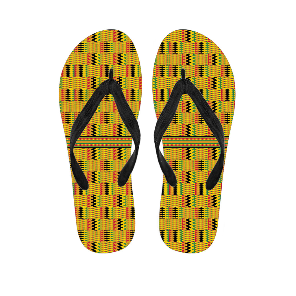Yellow Kente Pattern Print Flip Flops