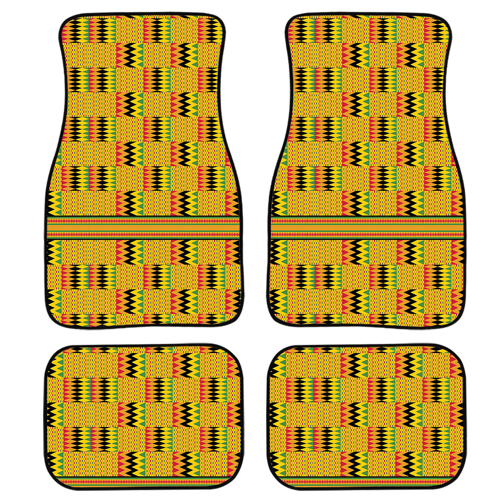 Yellow Kente Pattern Print Front and Back Car Floor Mats