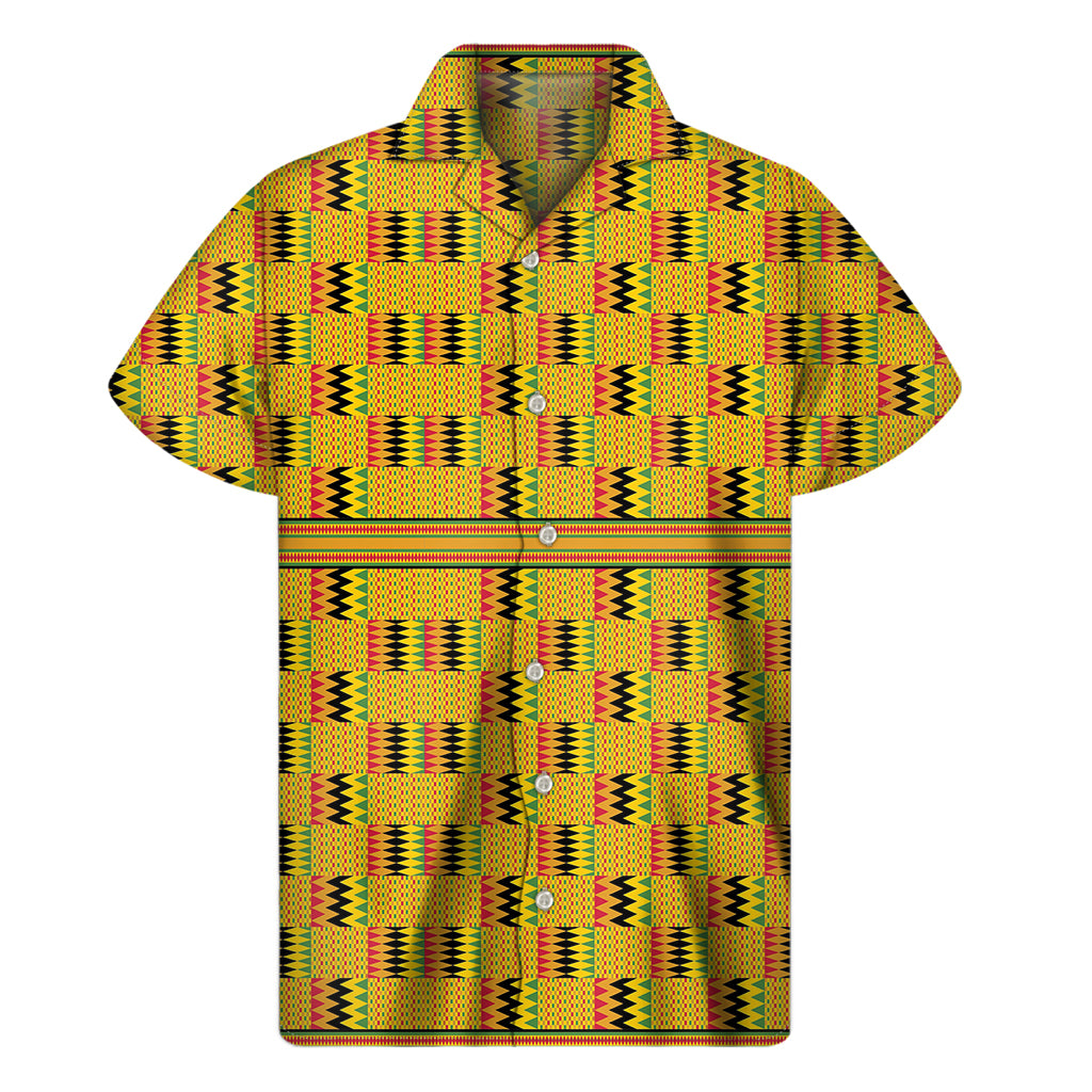 Yellow Kente Pattern Print Men's Short Sleeve Shirt