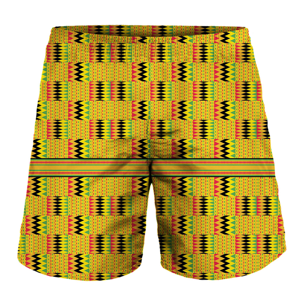 Yellow Kente Pattern Print Men's Shorts