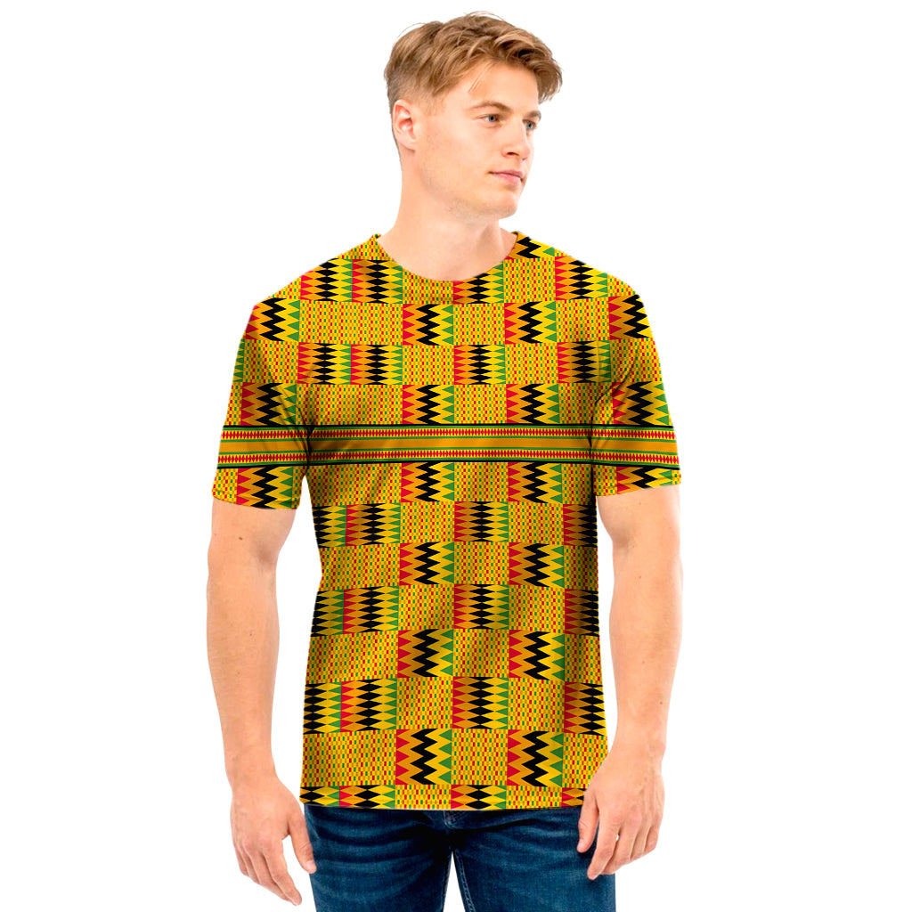 Yellow Kente Pattern Print Men's T-Shirt