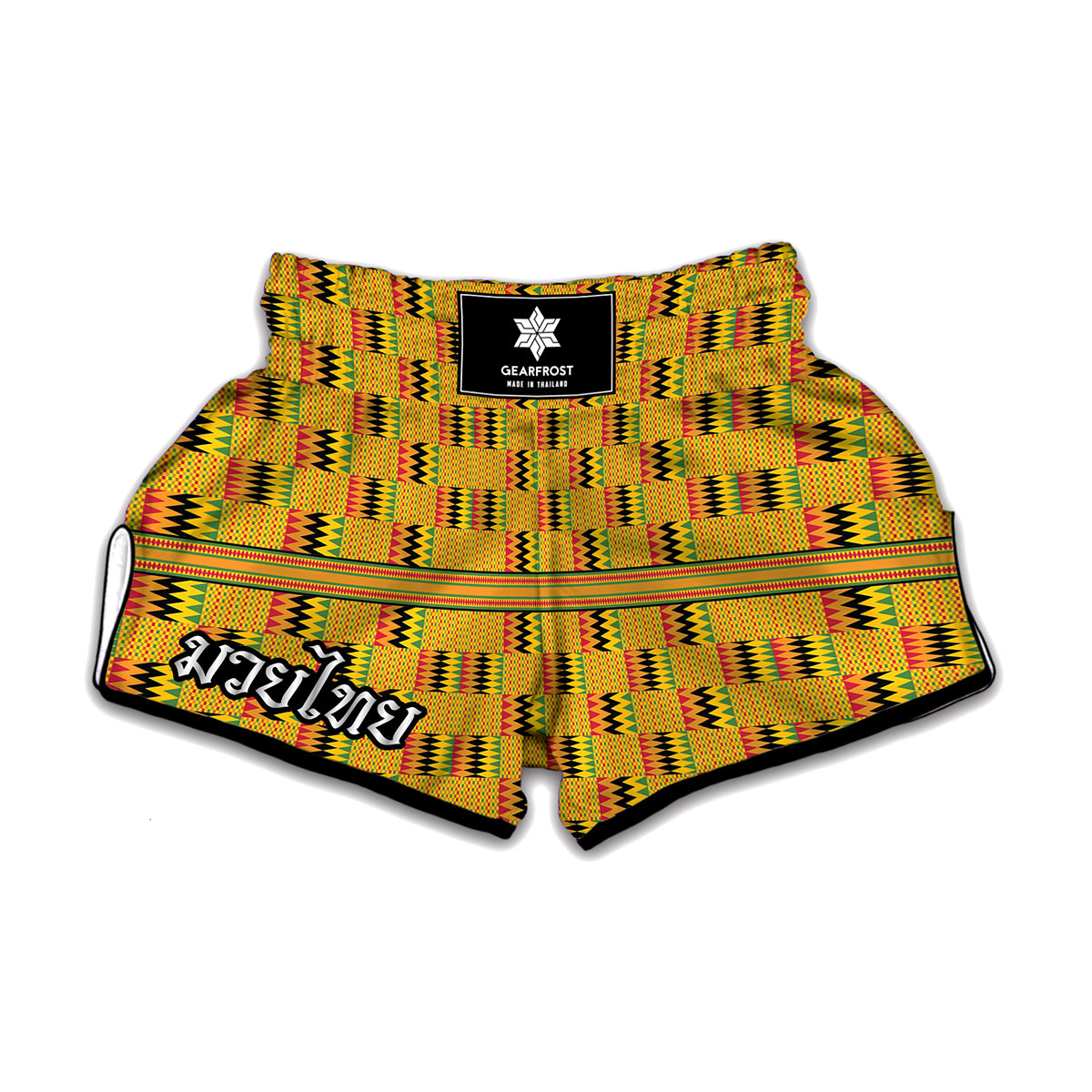 Yellow Kente Pattern Print Muay Thai Boxing Shorts