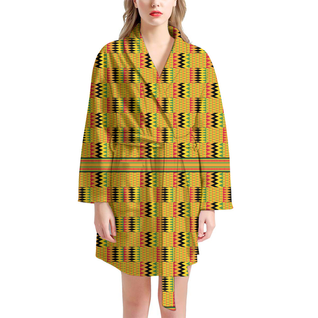 Yellow Kente Pattern Print Women's Bathrobe