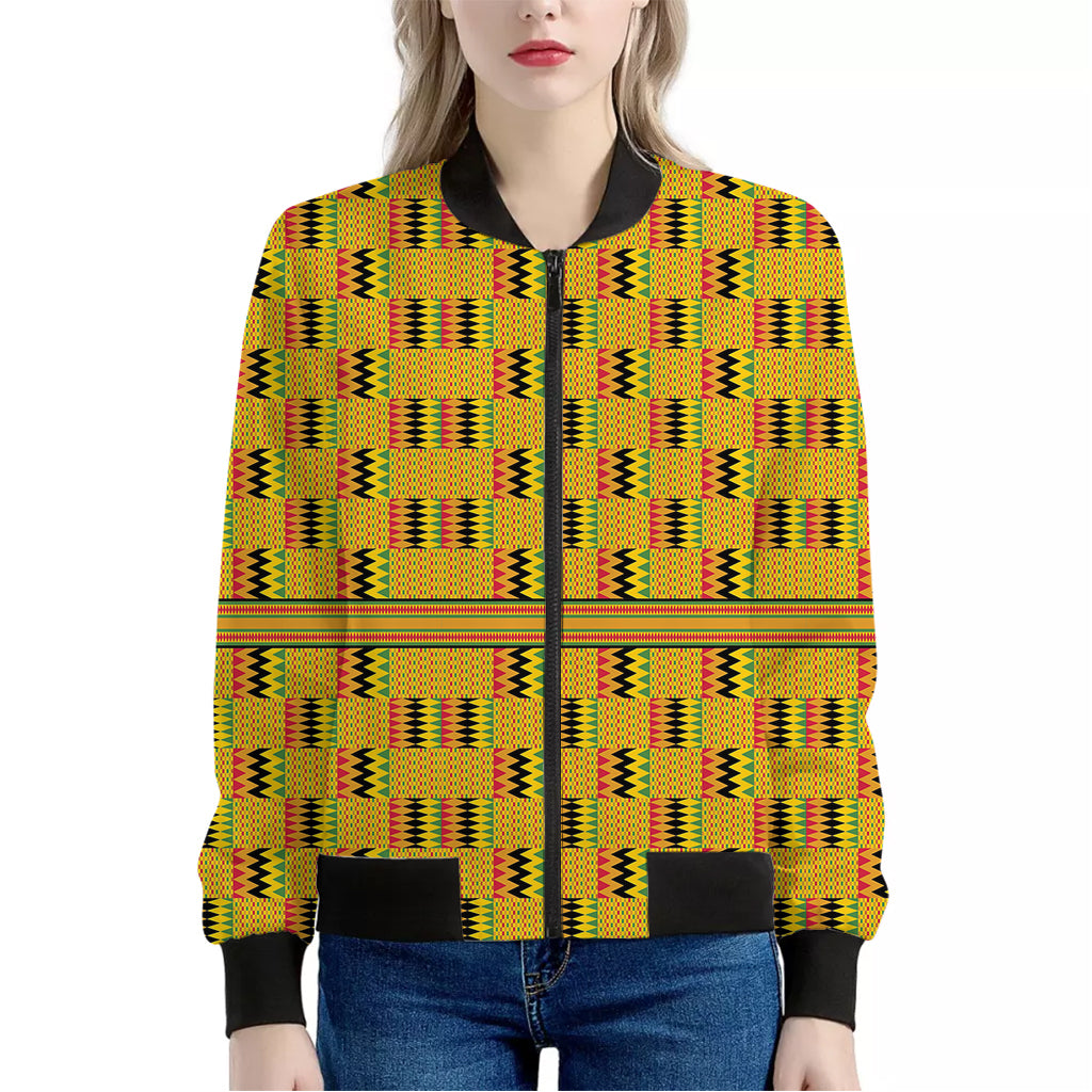 Yellow Kente Pattern Print Women's Bomber Jacket