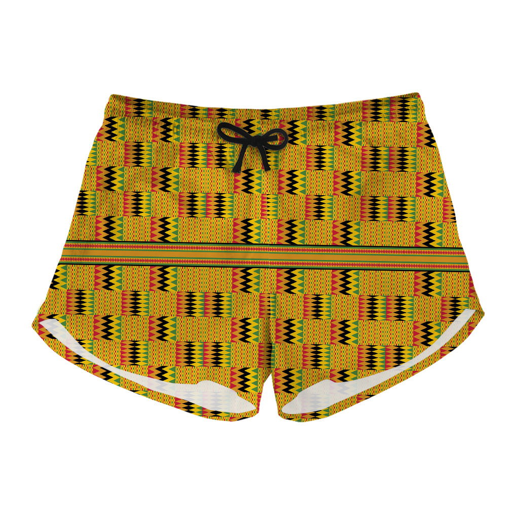 Yellow Kente Pattern Print Women's Shorts