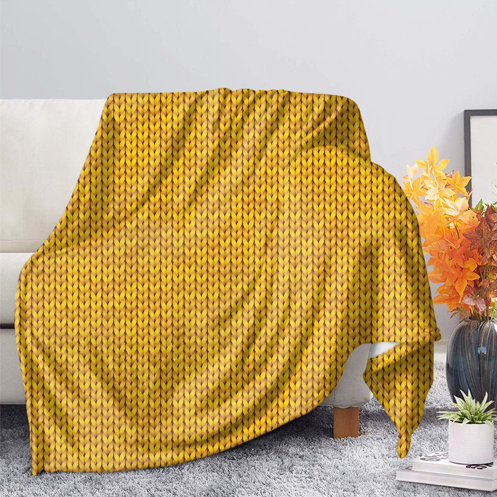 Yellow Knitted Pattern Print Blanket