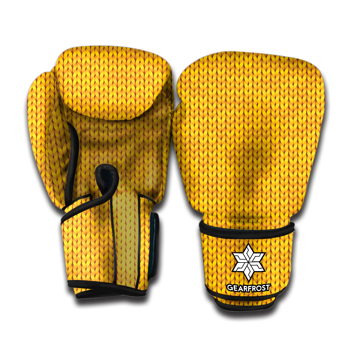 Yellow Knitted Pattern Print Boxing Gloves