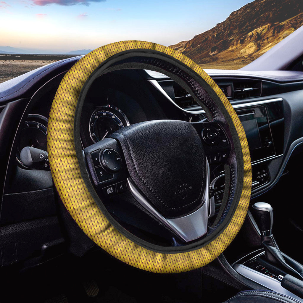 Yellow Knitted Pattern Print Car Steering Wheel Cover