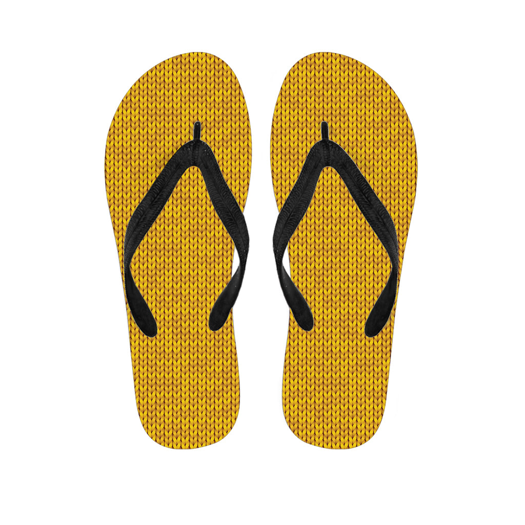 Yellow Knitted Pattern Print Flip Flops