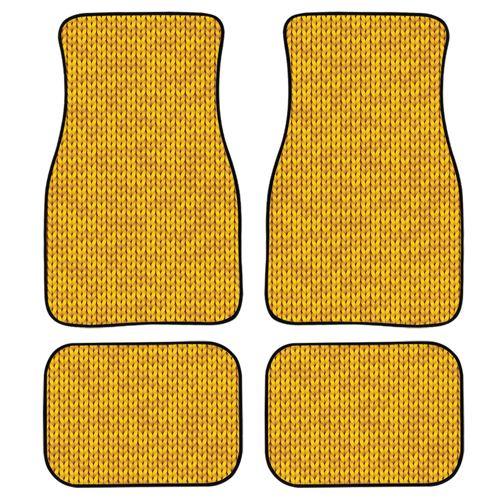 Yellow Knitted Pattern Print Front and Back Car Floor Mats