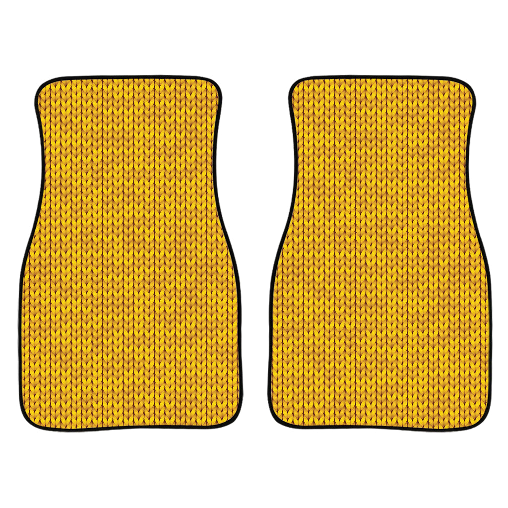 Yellow Knitted Pattern Print Front Car Floor Mats