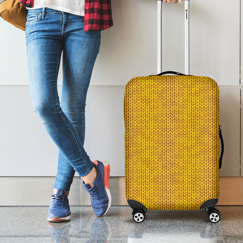 Yellow Knitted Pattern Print Luggage Cover