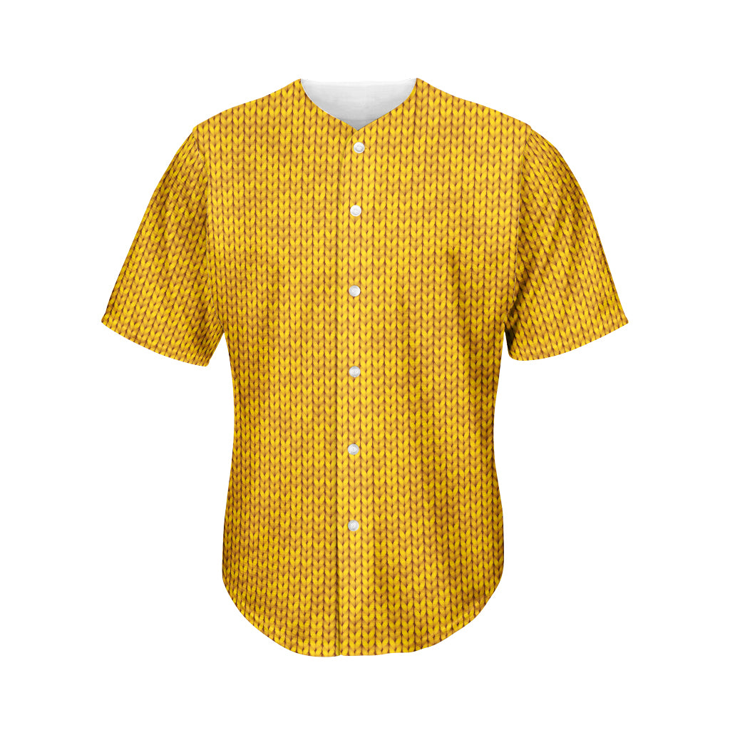 Yellow Knitted Pattern Print Men's Baseball Jersey