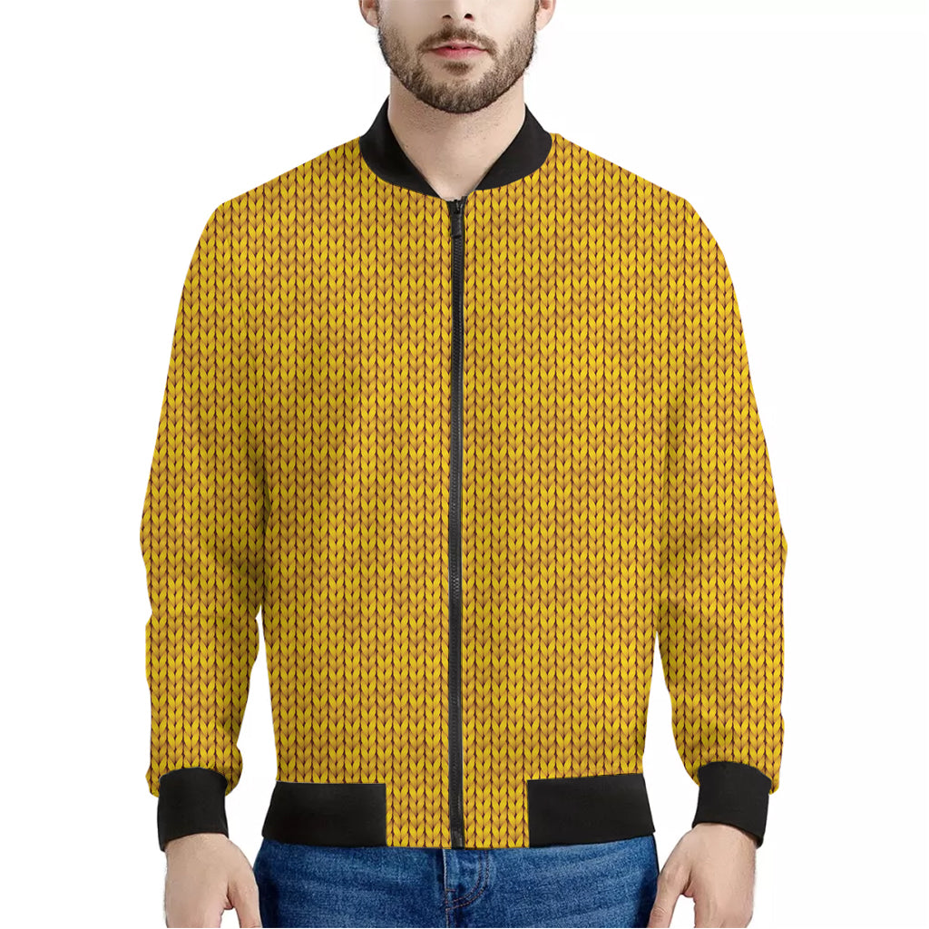 Yellow Knitted Pattern Print Men's Bomber Jacket