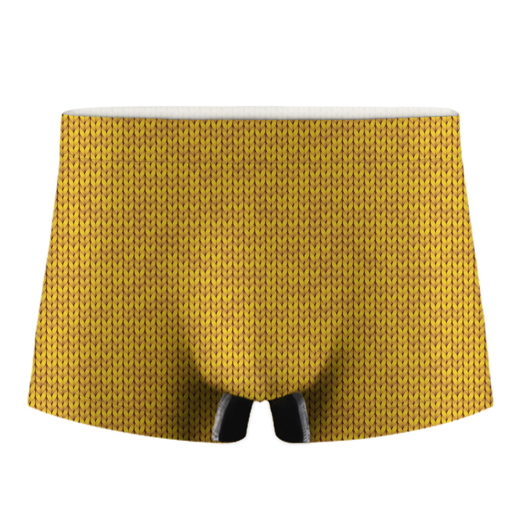 Yellow Knitted Pattern Print Men's Boxer Briefs
