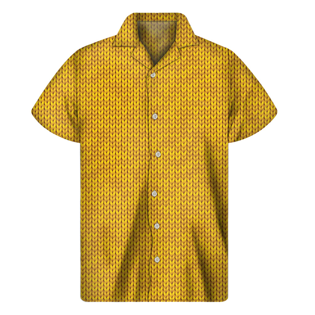 Yellow Knitted Pattern Print Men's Short Sleeve Shirt