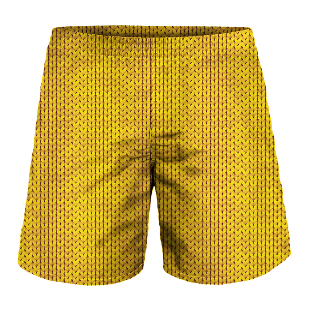 Yellow Knitted Pattern Print Men's Shorts