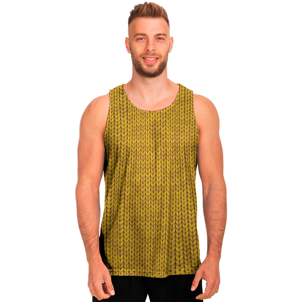 Yellow Knitted Pattern Print Men's Tank Top