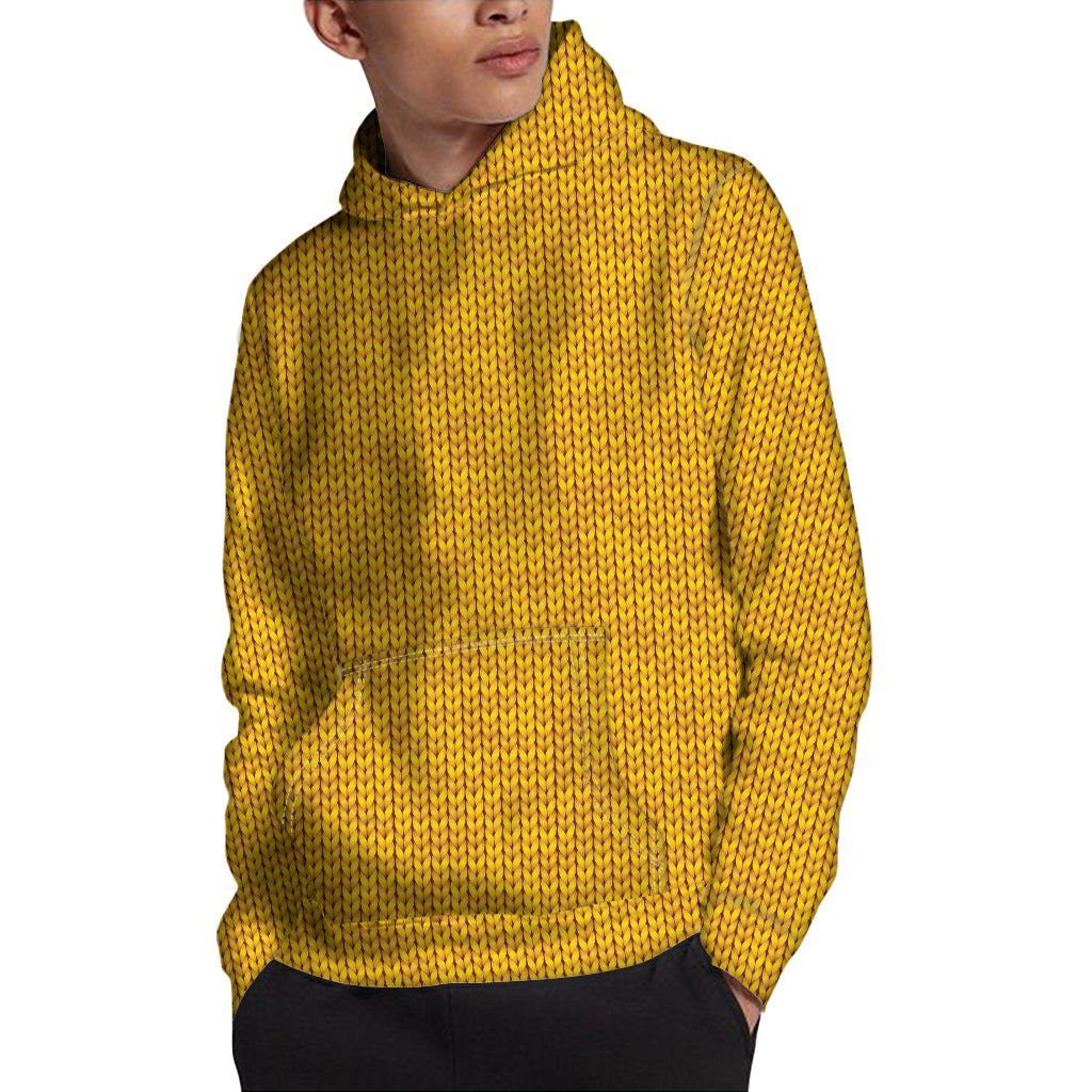 Yellow Knitted Pattern Print Pullover Hoodie