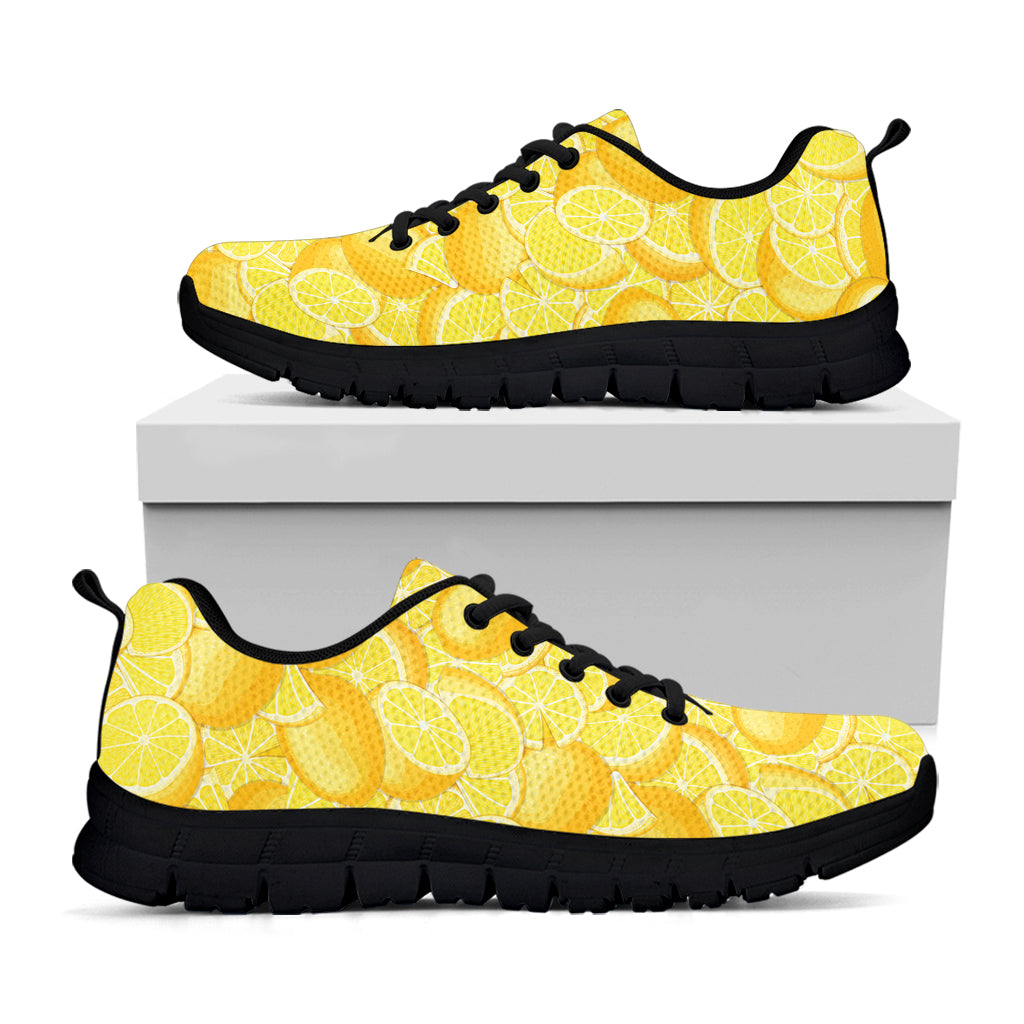 Yellow Lemon Pattern Print Black Sneakers