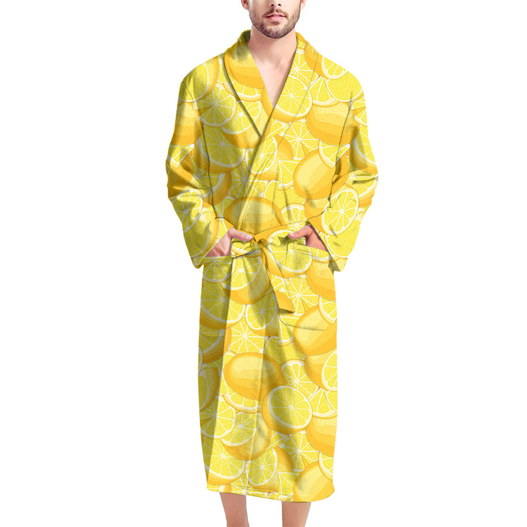 Yellow Lemon Pattern Print Men's Bathrobe