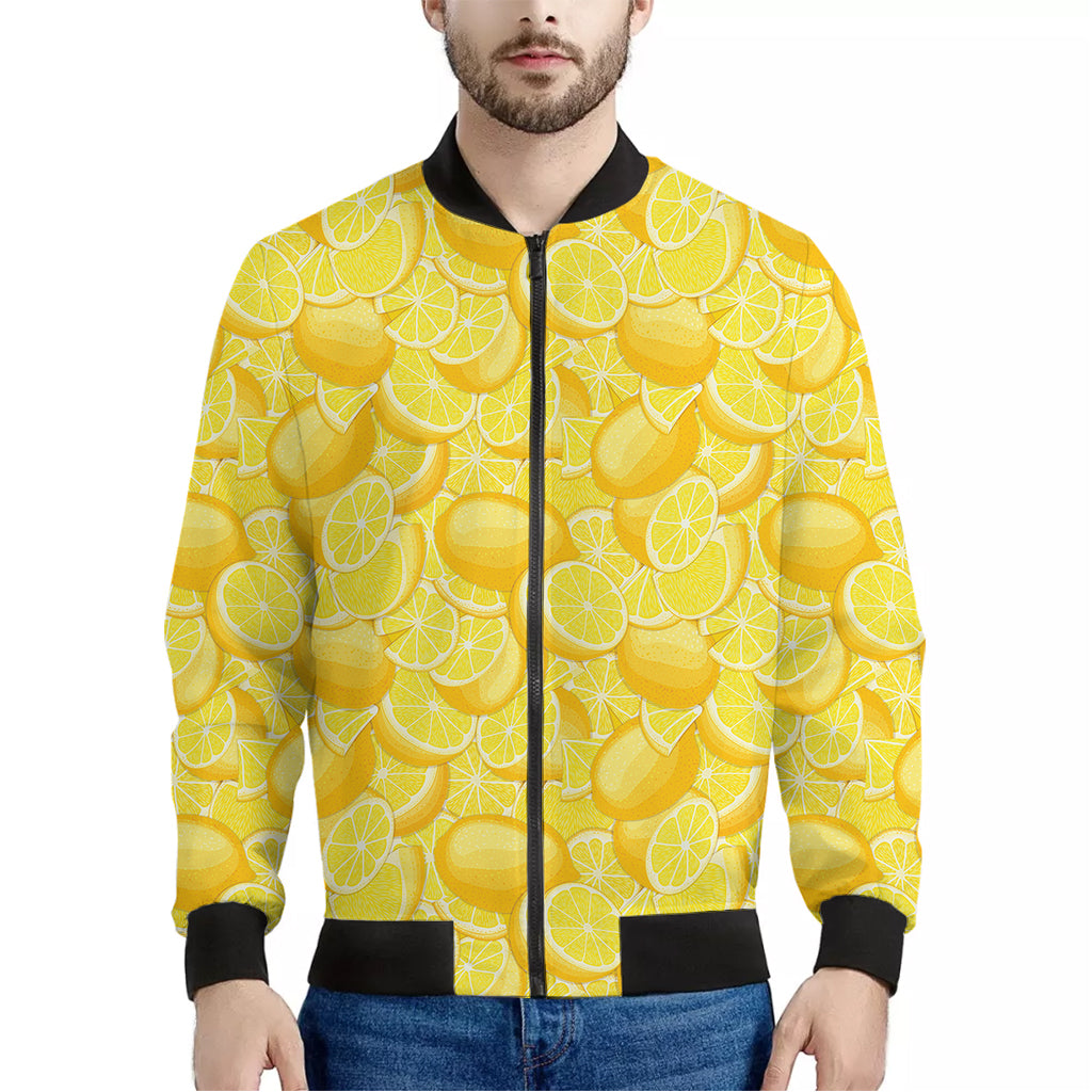 Yellow Lemon Pattern Print Men's Bomber Jacket