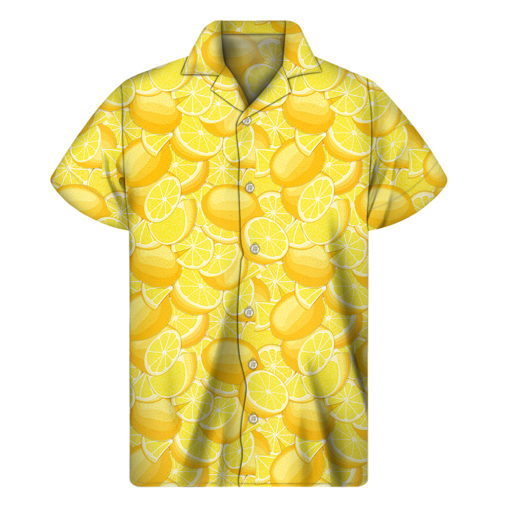 Yellow Lemon Pattern Print Men's Short Sleeve Shirt