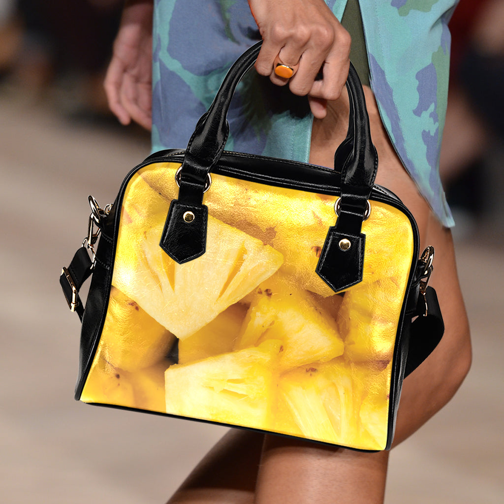 Yellow Pineapple Pieces Print Shoulder Handbag