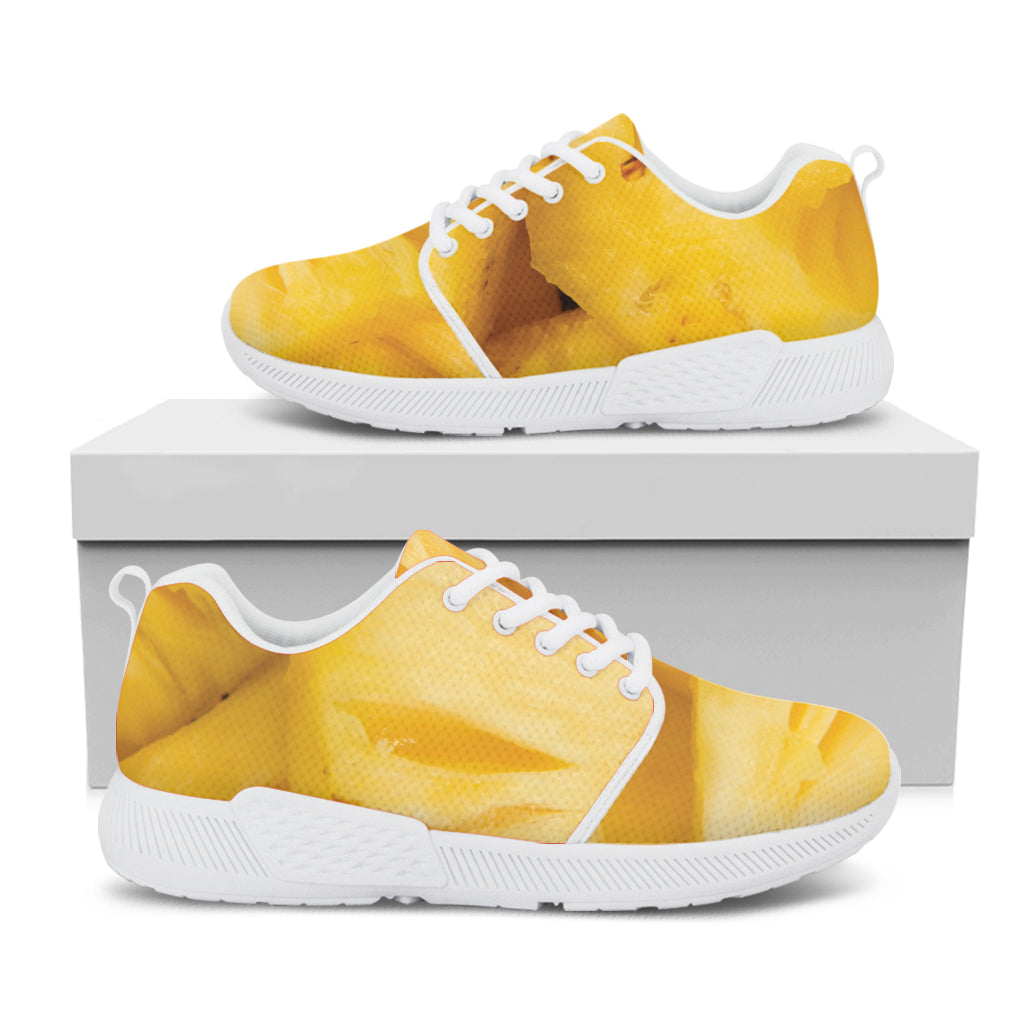 Yellow Pineapple Pieces Print White Athletic Shoes