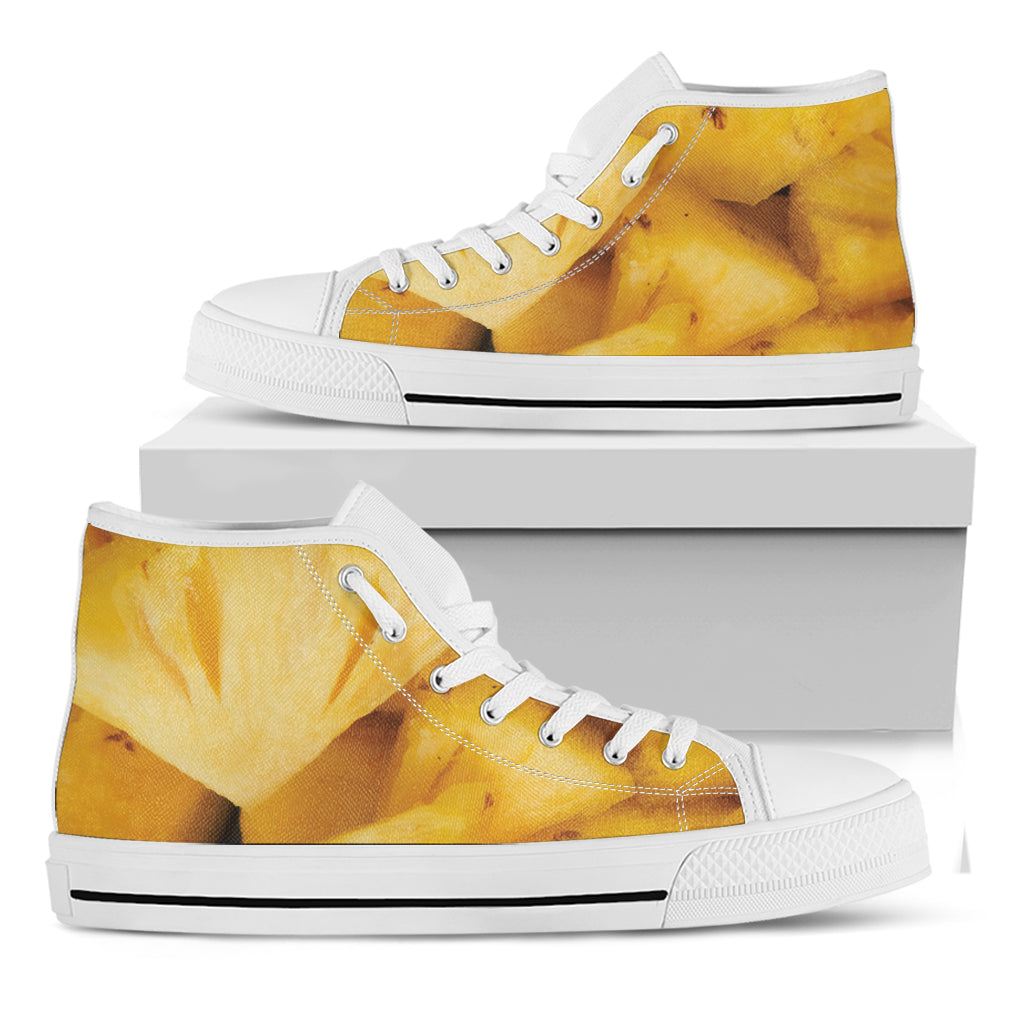 Yellow Pineapple Pieces Print White High Top Shoes