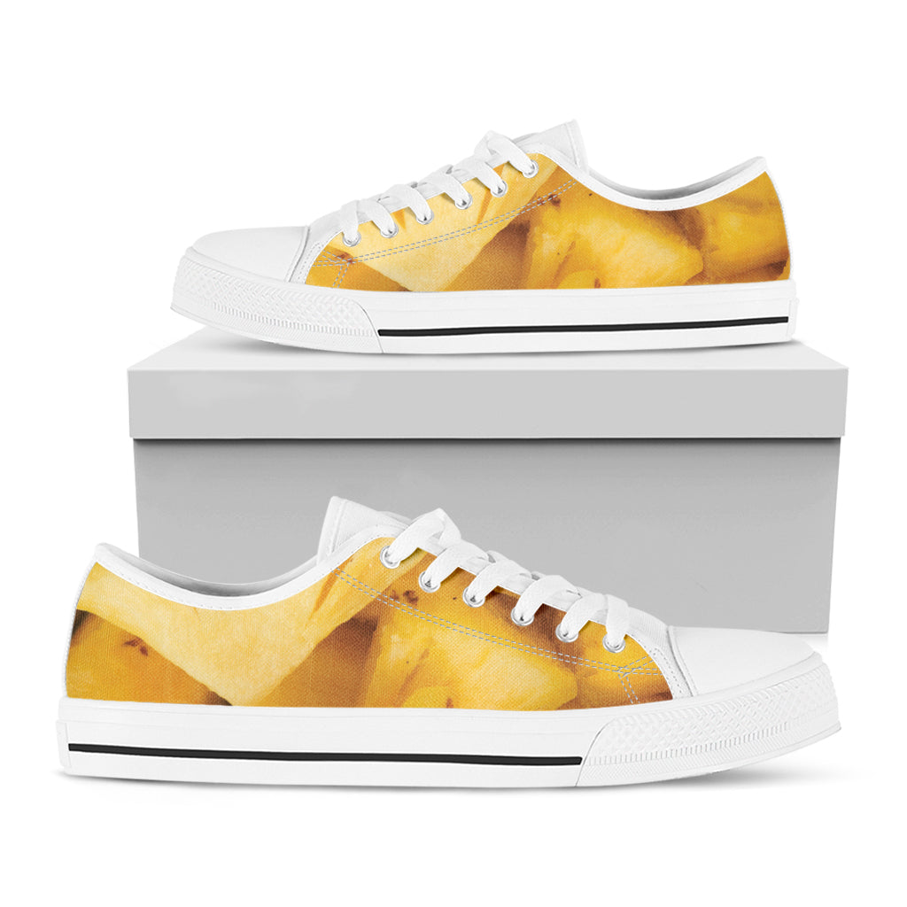 Yellow Pineapple Pieces Print White Low Top Shoes