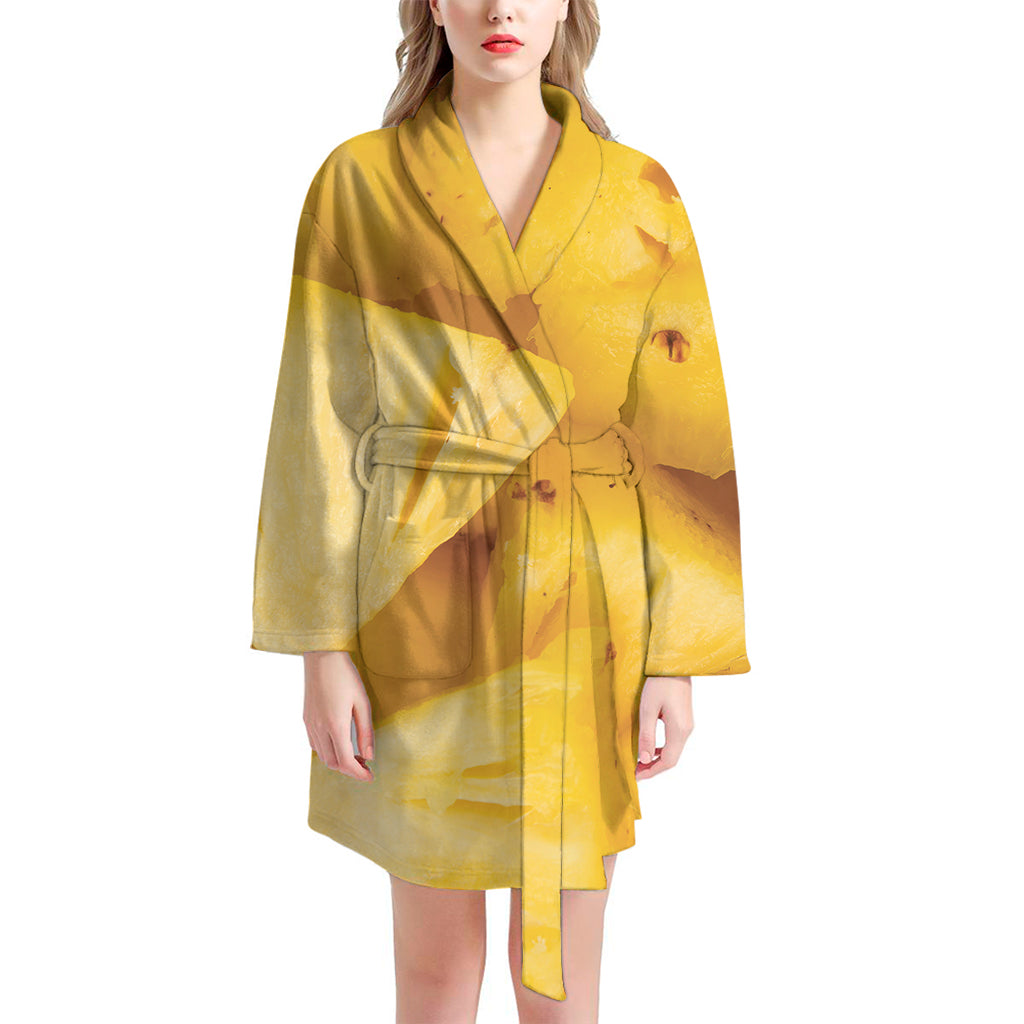 Yellow Pineapple Pieces Print Women's Bathrobe