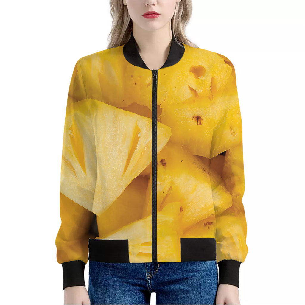 Yellow Pineapple Pieces Print Women's Bomber Jacket