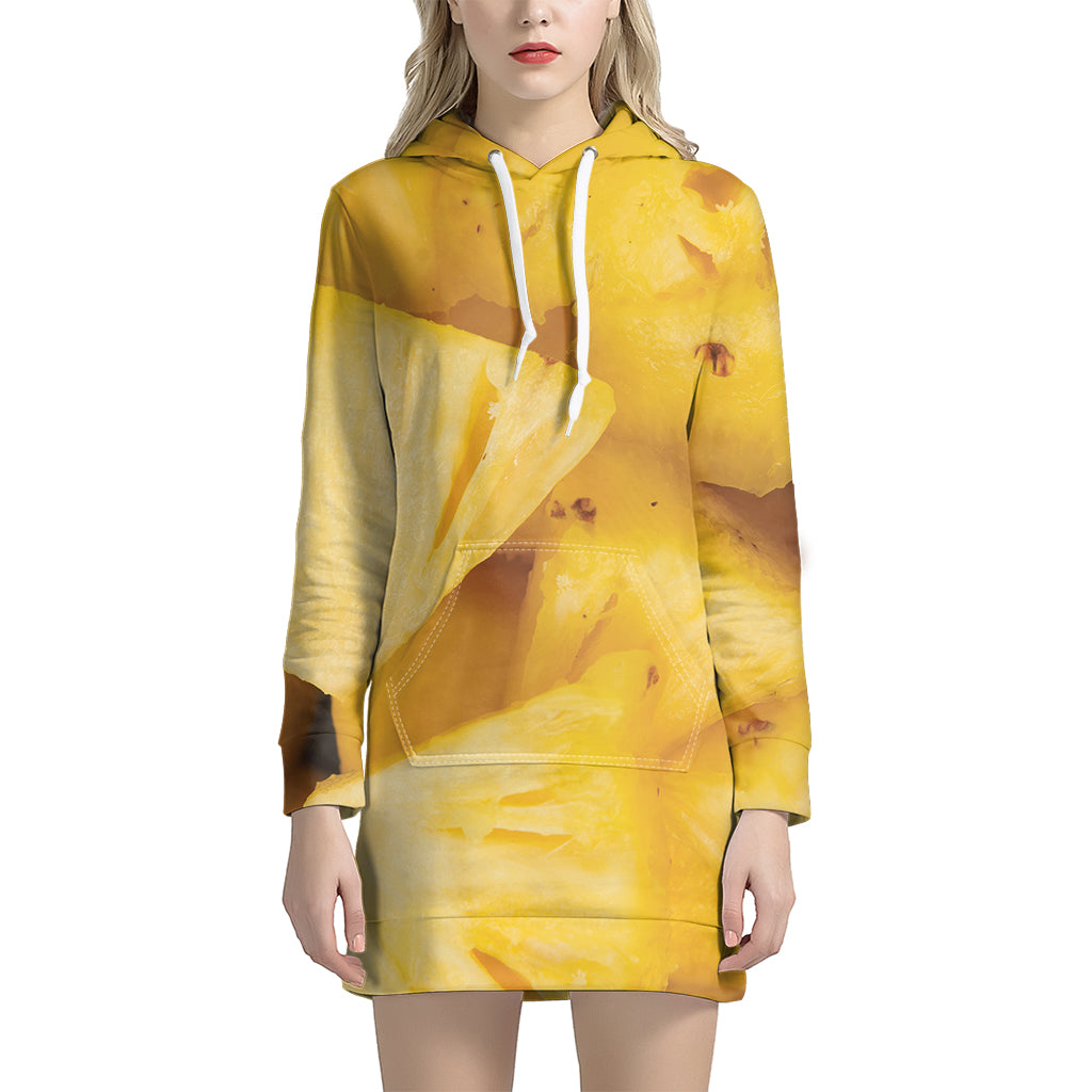 Yellow Pineapple Pieces Print Women's Pullover Hoodie Dress