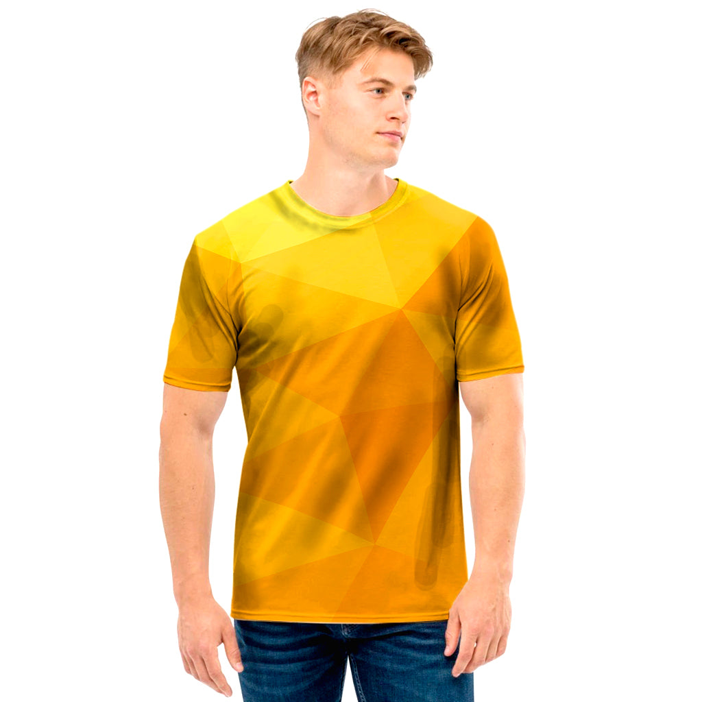 Yellow Polygonal Geometric Print Men's T-Shirt
