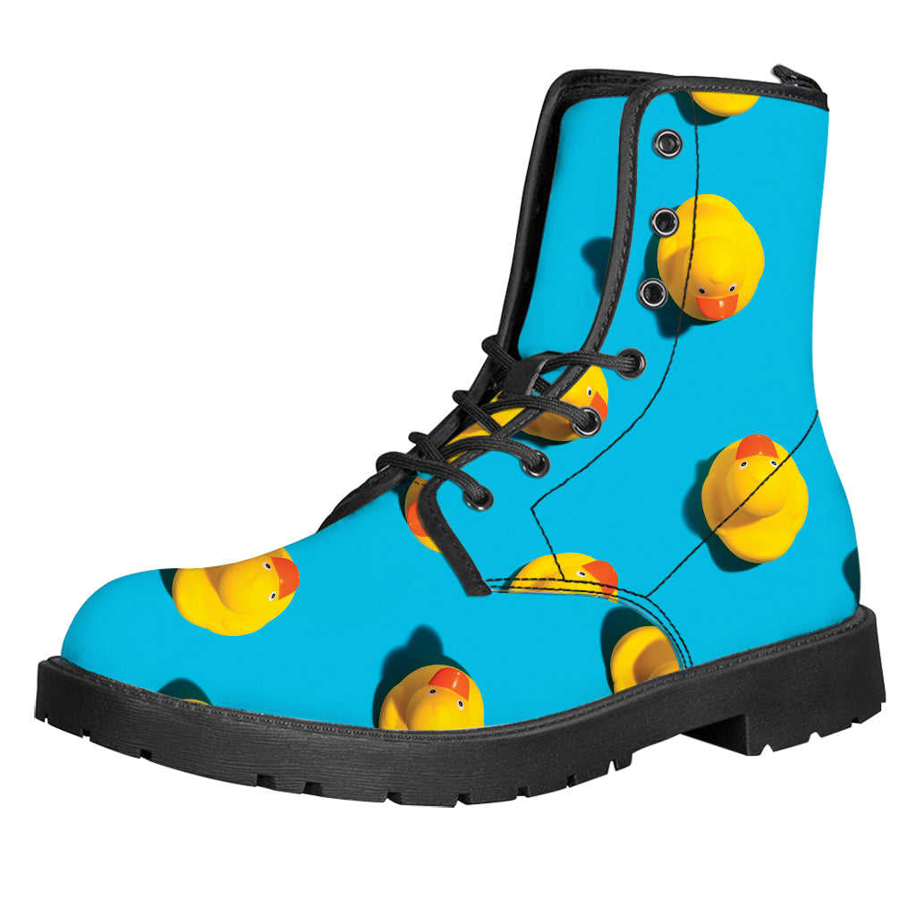 Yellow Rubber Ducks Print Leather Boots