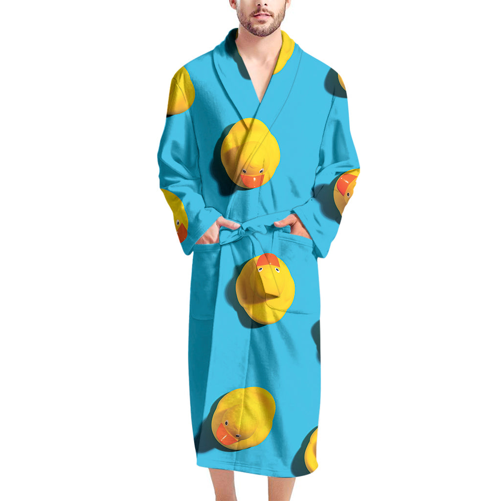 Yellow Rubber Ducks Print Men's Bathrobe