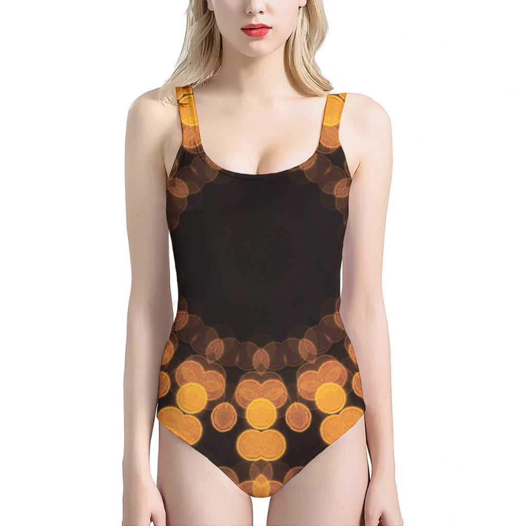 Yellow Spot Kaleidoscope Print One Piece Halter Neck Swimsuit