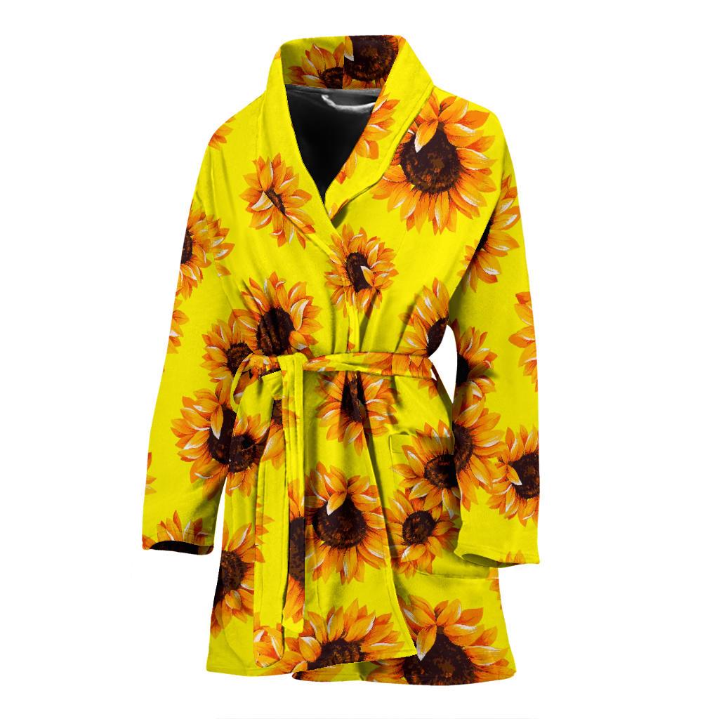 Yellow Sunflower Pattern Print Women's Bathrobe