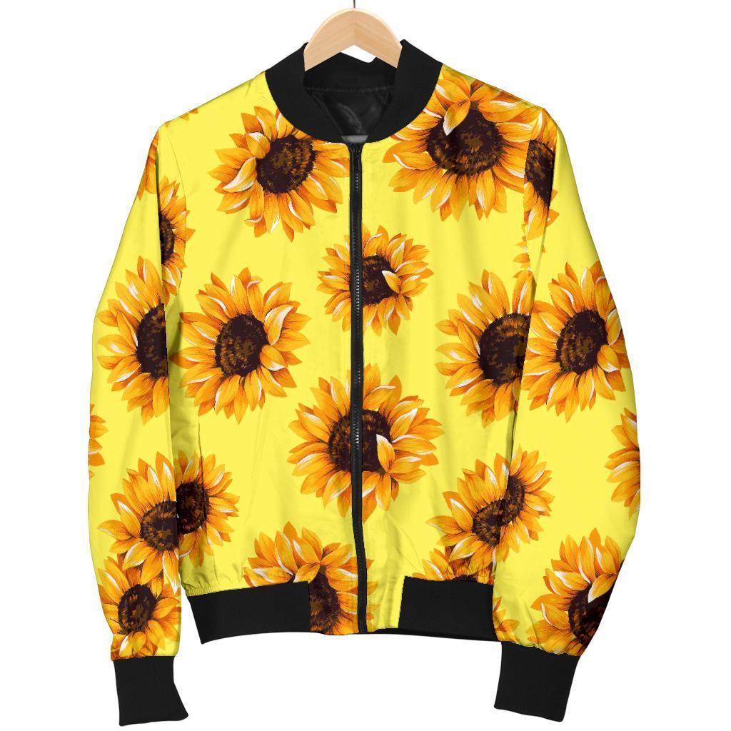 Yellow Sunflower Pattern Print Women's Bomber Jacket