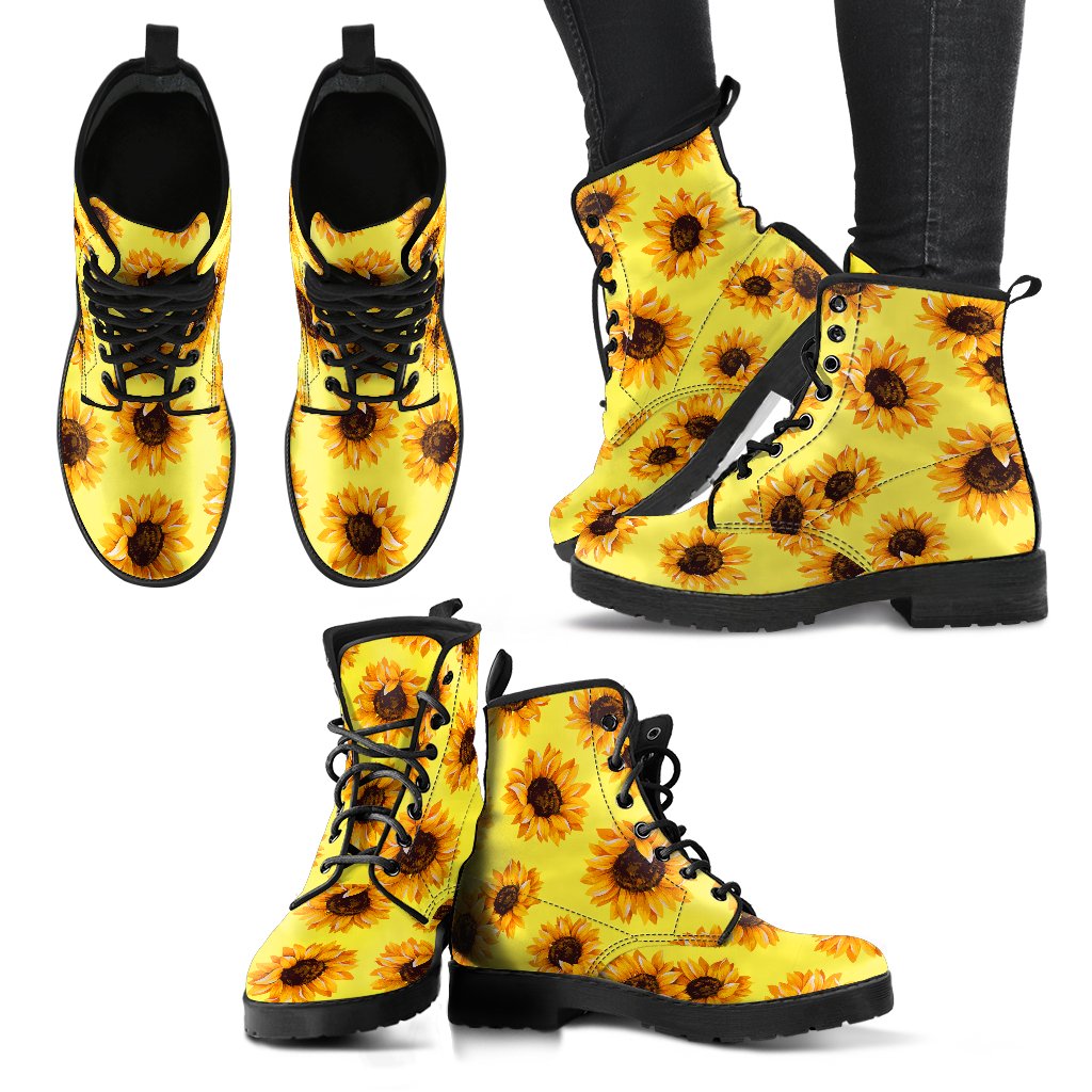 Yellow Sunflower Pattern Print Women's Boots