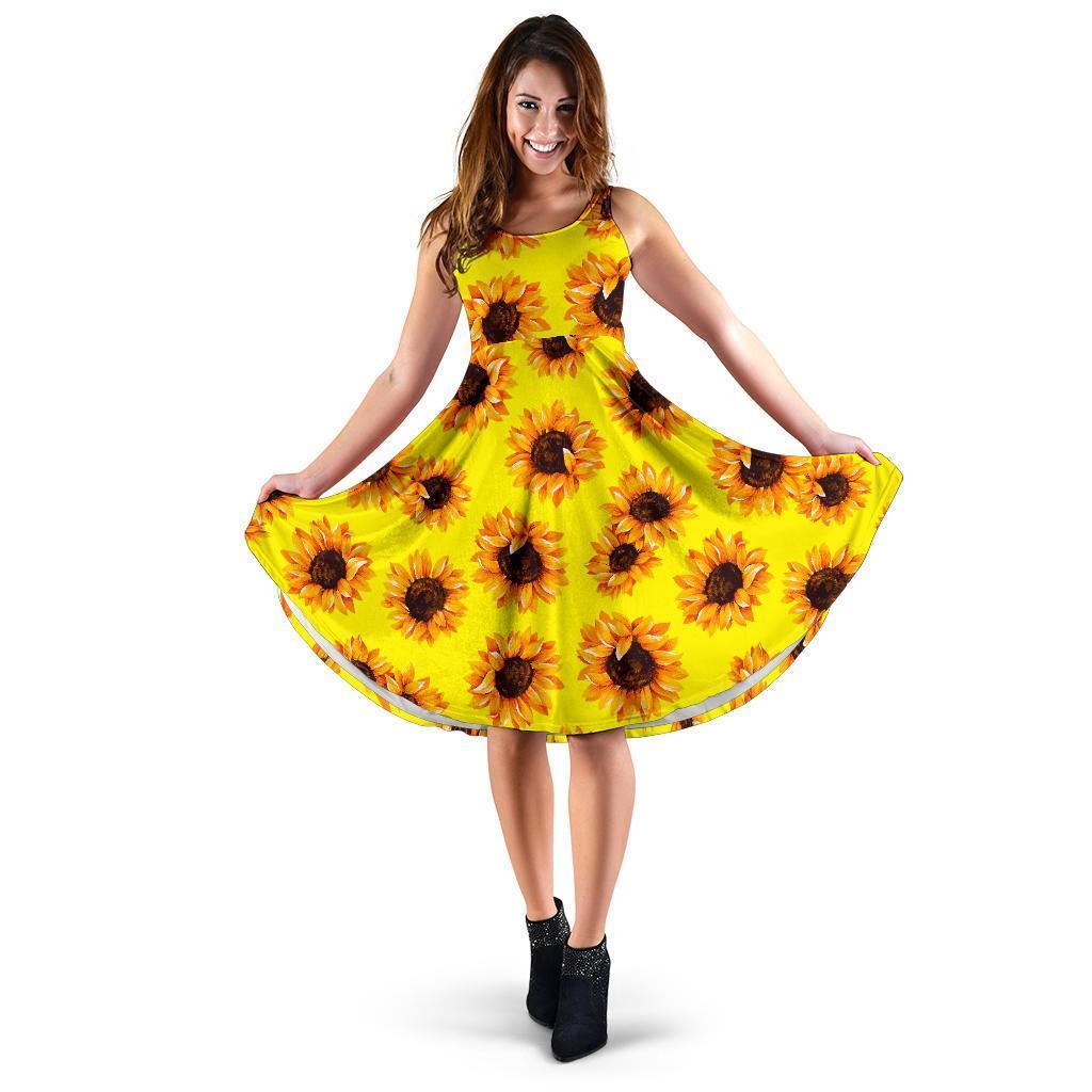 Yellow Sunflower Pattern Print Women's Dress