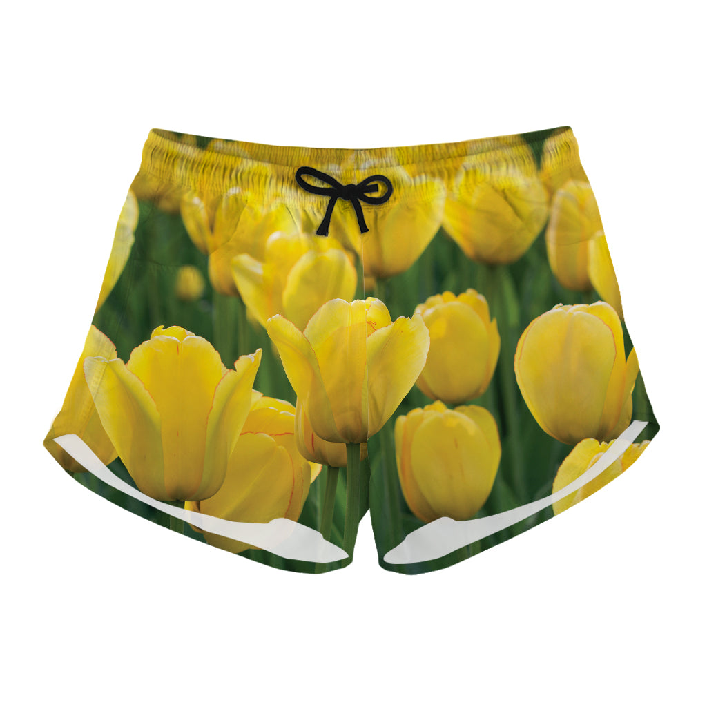 Yellow Tulip Print Women's Shorts