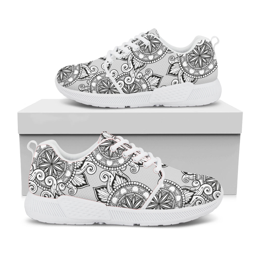 Zentangle Floral Pattern Print White Athletic Shoes