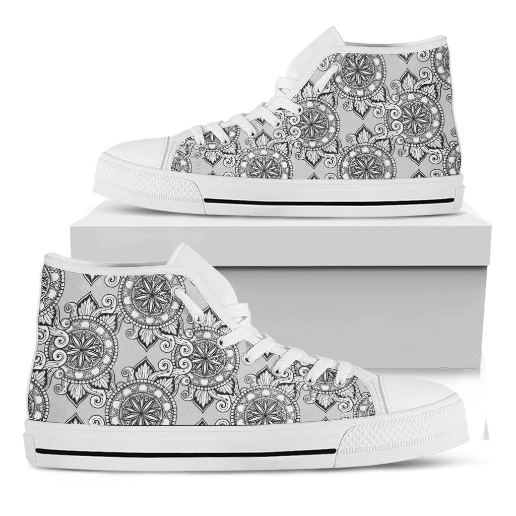 Zentangle Floral Pattern Print White High Top Shoes