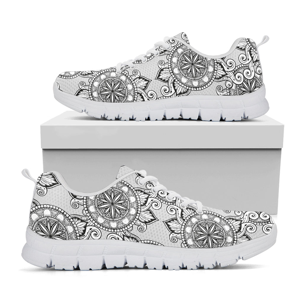 Zentangle Floral Pattern Print White Sneakers